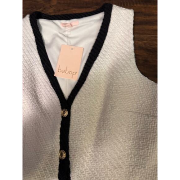 bebop Tweed V Neck Button Front Knee Length Dress White Black L - Picture 5 of 9